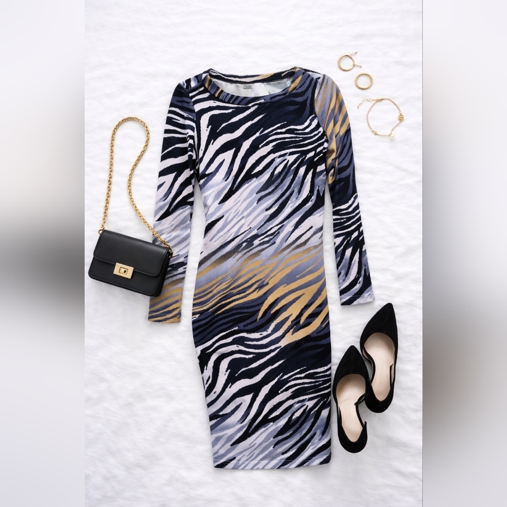Yoana Baraschi Anthropologie Bodycon L Sleeve Lightweight Zebra Dress. Ladies L